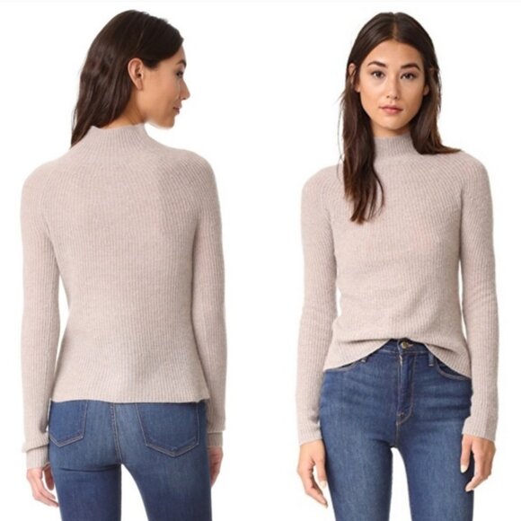 360Cashmere 100% Cashmere Mock Neck Sweater Ribbed Knit Quiet Luxury Old Money - Picture 1 of 8